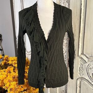 Women's Ruffled Cardigan Sweater in Beautiful Deep Green